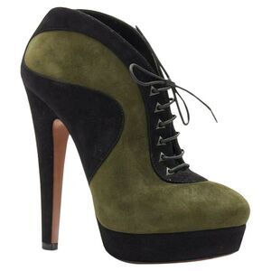 Alaia suede leather lace up platform ankle bootie